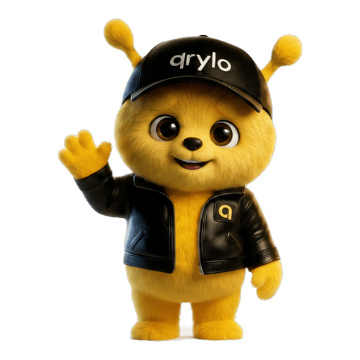 Qry, the Qrylo mascot, waving